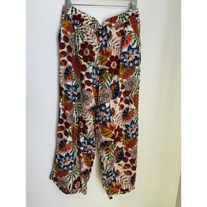 C&C California Wide Leg Elastic Waist High-Rise 100% Linen Floral Pants Women XL
